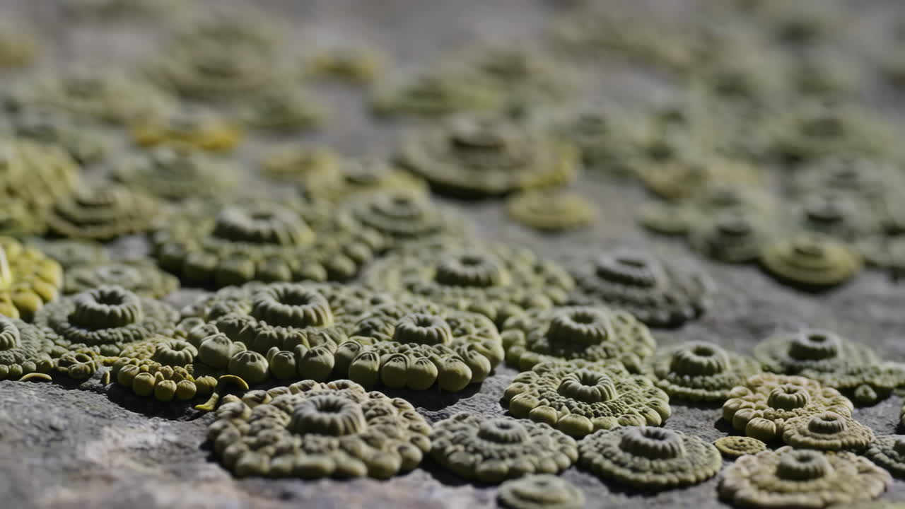 Close-up of Circular Lichen or Fungus Growth on a Surface