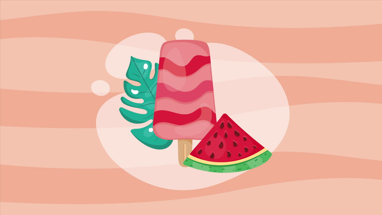 animación de sandía fresca y helado