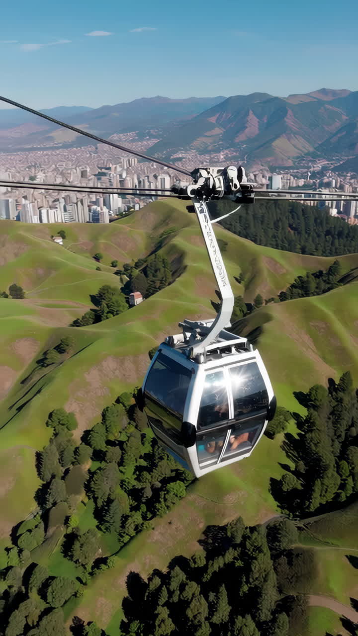 Cable Car over City and Mountains