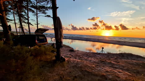 sunset at public camping at irbe mouth, latvia