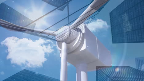 animación de la turbina eólica sobre el paisaje urbano