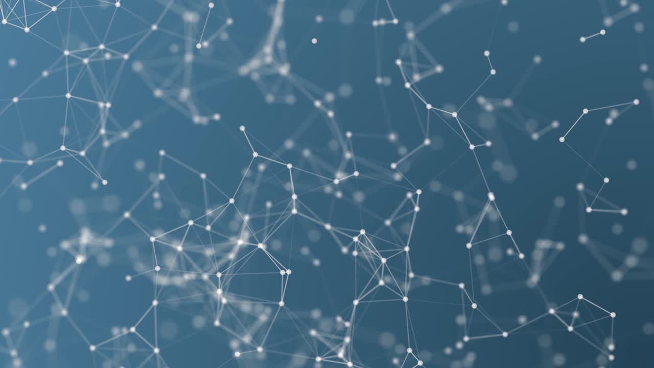 3d animation of abstract white plexus shapes on colorful background. Continuously moving dots and connected lines. The color keeps changing. 60FPS