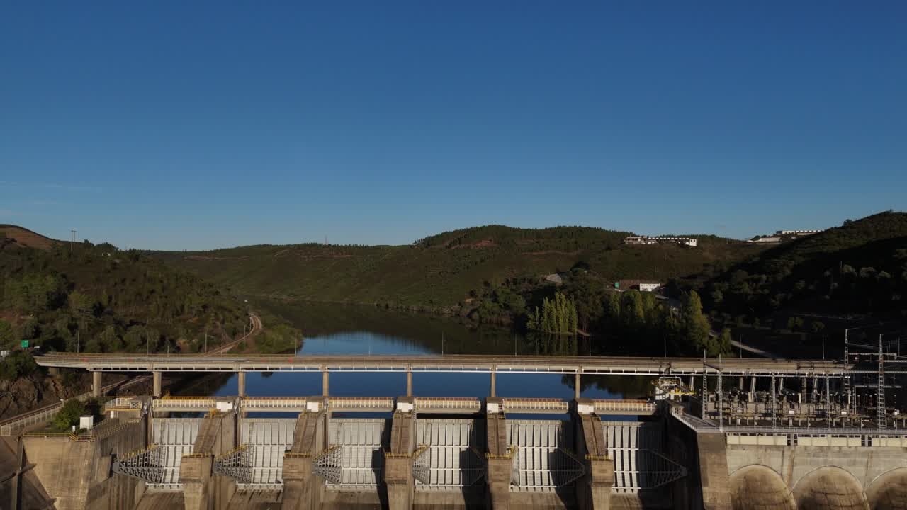 Aerial view of Tagus river dam almost at sunset 3