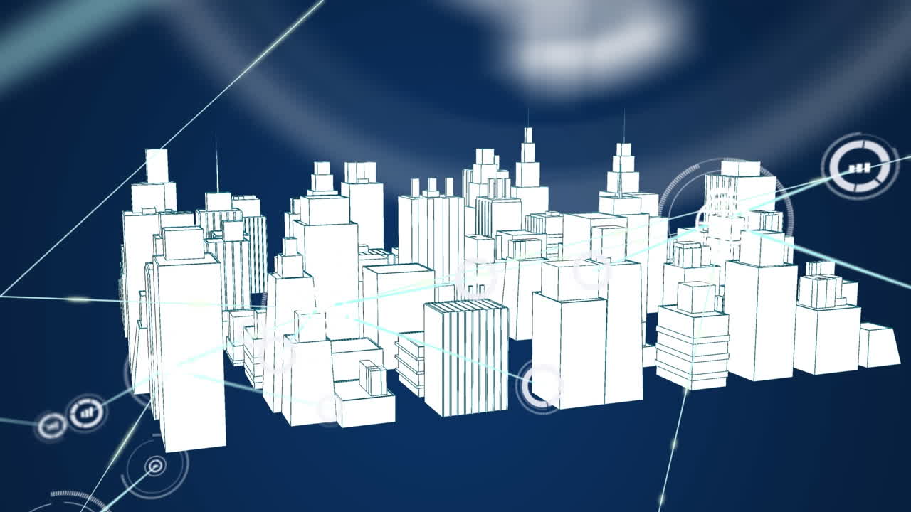 메타버스 도시 풍경에 대한 연결 네트워크의 애니메이션 해군 배경