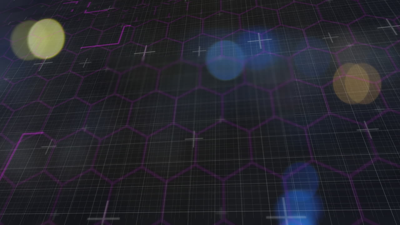 Animation of data processing over out of focus city lights