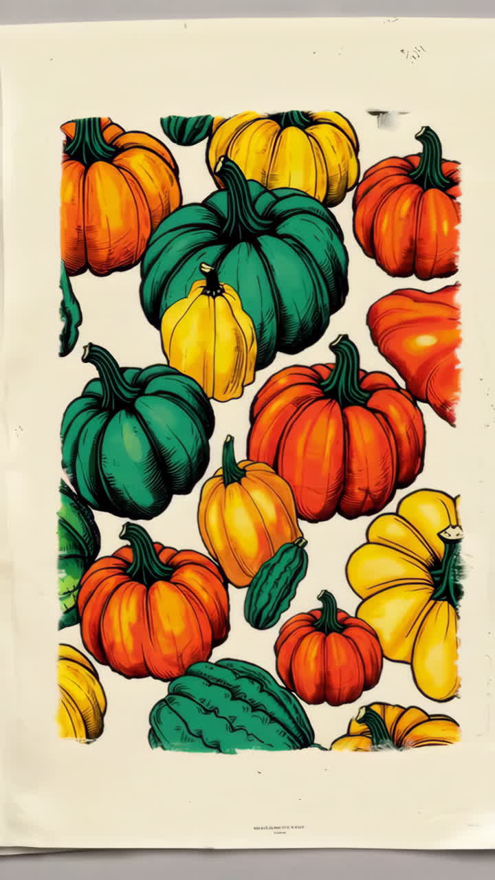 Motivo colorato illustrato di zucche e zucchette.