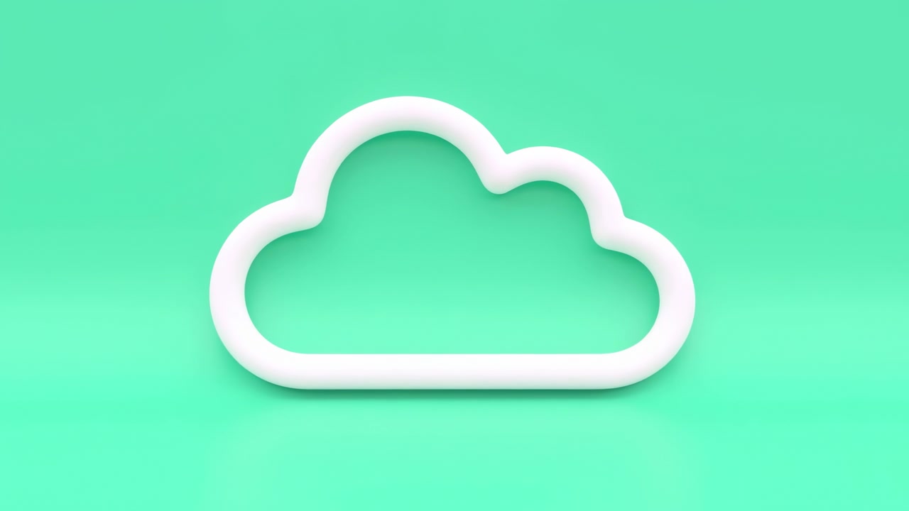 White tubular cloud outline sits centered on seamless mint green backdrop, showing three rounded top lobes, smooth contour, soft shadow, subtle reflection and clean minimal style with ample negative
