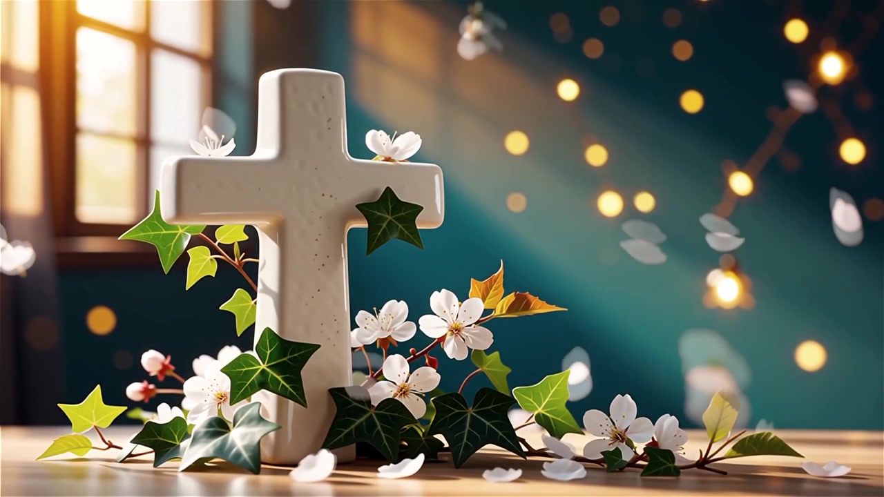 Cruz Cristiana con Luz Celestial, Fondo para Adoración.