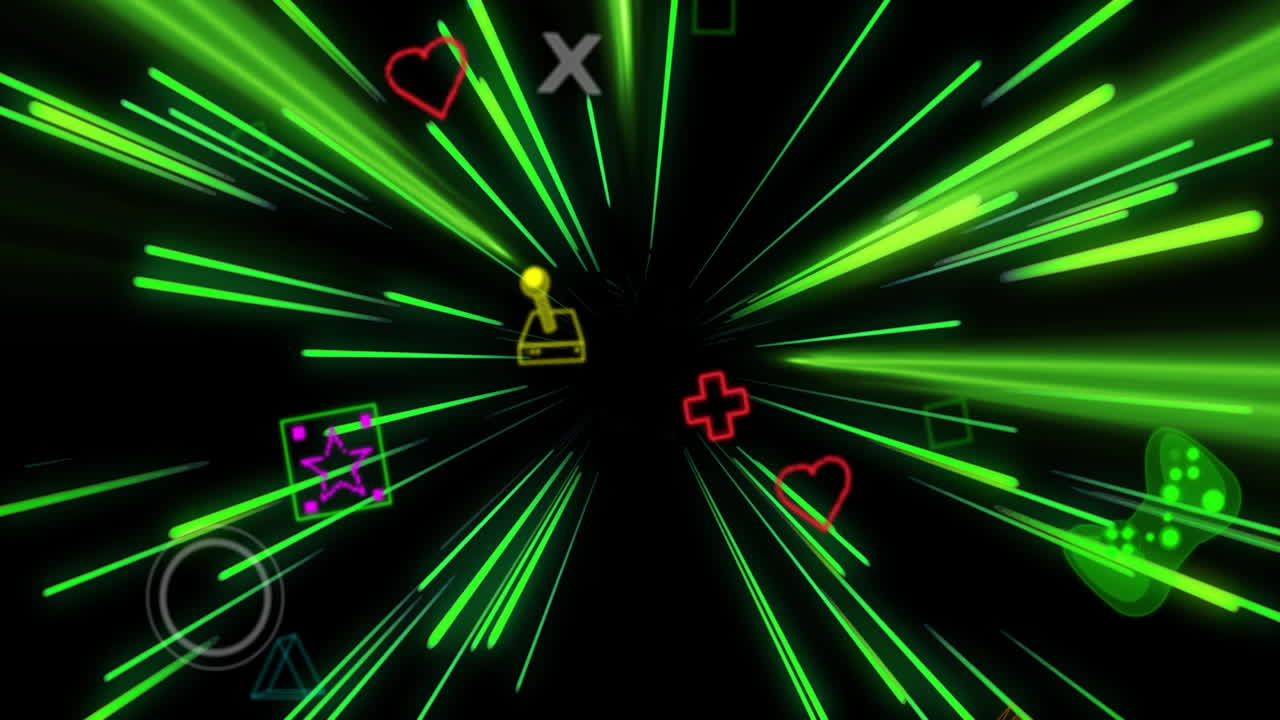 animación de iconos de videojuegos de neón en fondo negro