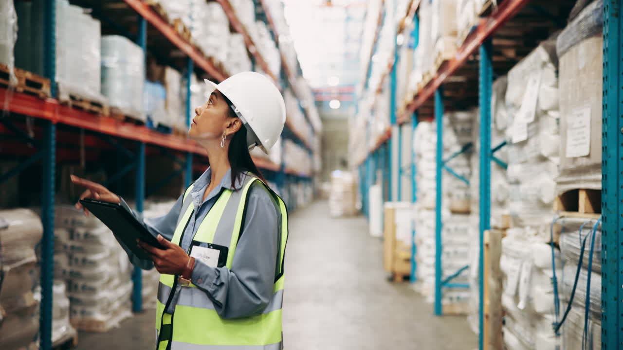Woman inspecting inventory in a warehouse
