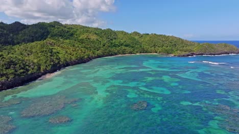 drone shot of playa ermitaño coastline in samana, dominican republic