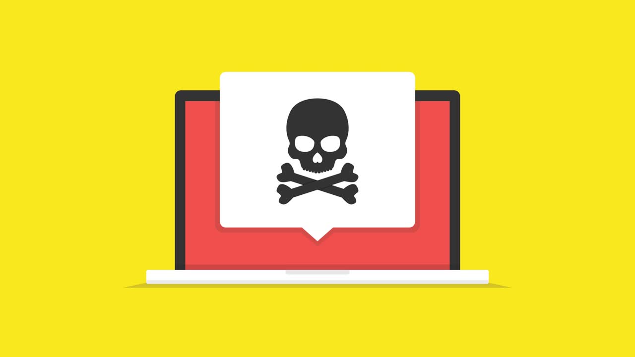 portátil con virus en la pantalla. animación en bucle. resolución de 4k.