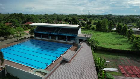 aerial of an olympic size outdoor swimming pool