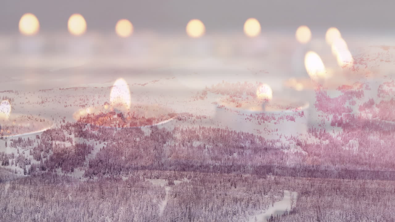 산과 함께 겨울 풍경 위에  ⁇ 불의 애니메이션