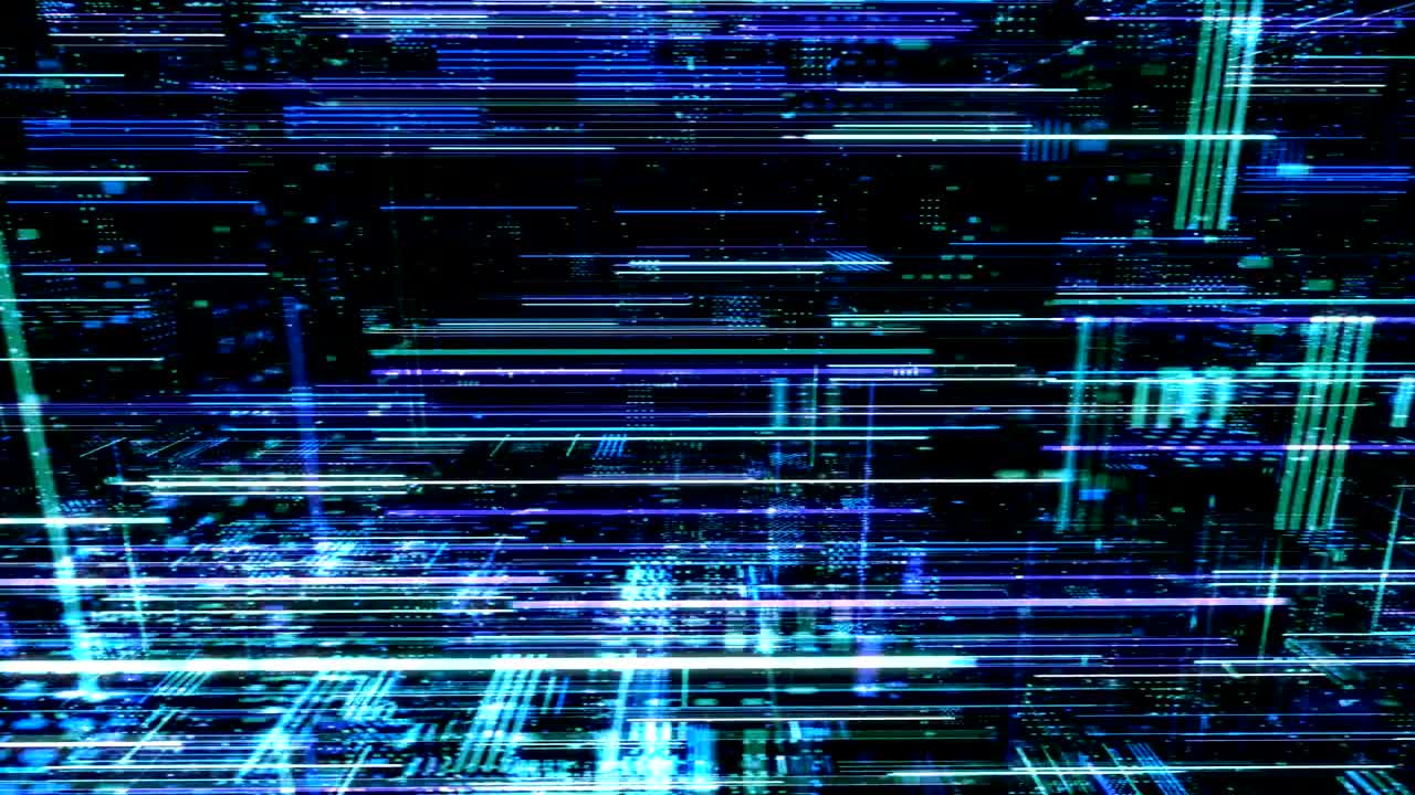 ciudad virtual digital abstracta. escaneo de la ciudad para el concepto de ataque de hackers. render 3d 4k bucle