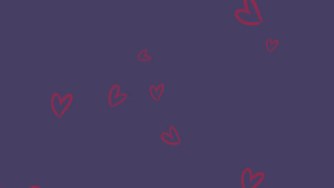 hand drawn red heart outlines floating up on purple background