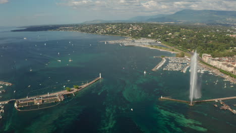 Aerial-shot-over-La-Rade-looking-out-towards-Lake-Geneva