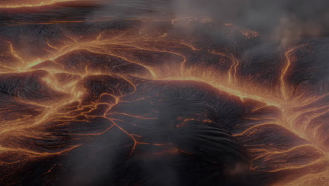 lava derretida fluyendo a través de un paisaje volcánico