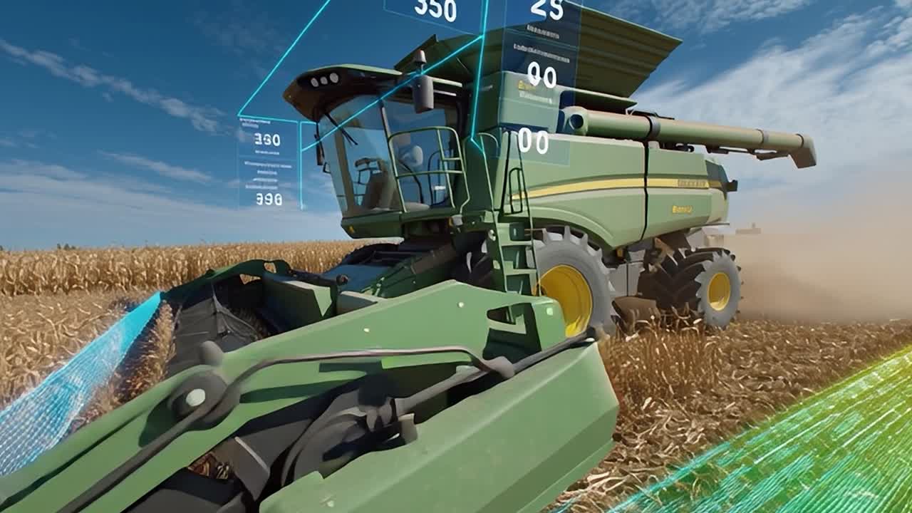 Hasat mevsiminde bir mısır tarlasında çalışan gelişmiş biçerdöver