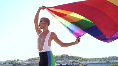 homosexual man with lgbt flag