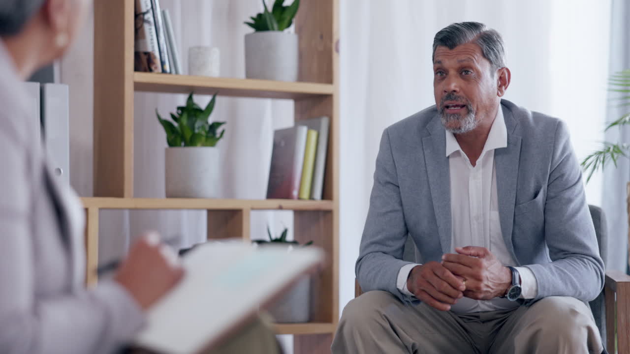 hombre de negocios, terapia y reunión para asesoramiento