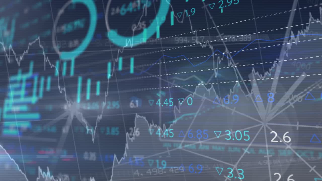 Animation of data processing over blue background