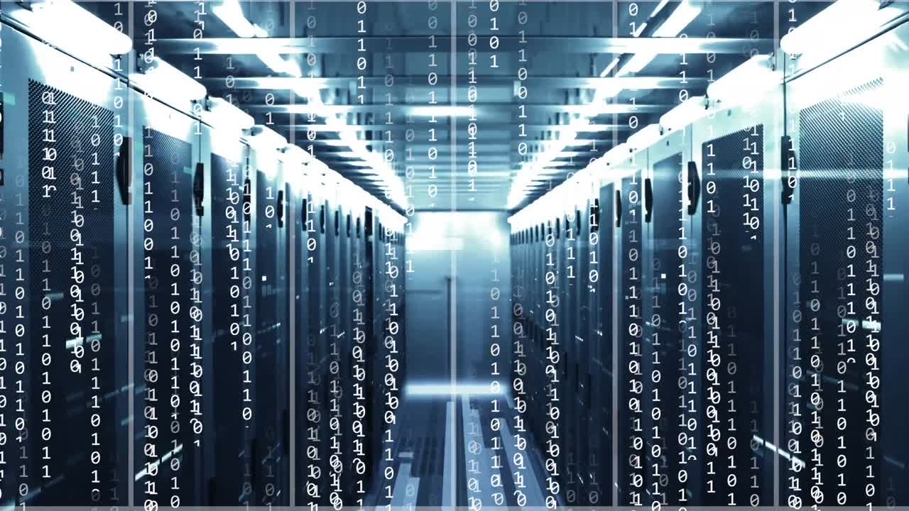 Animation of binary coding and data processing over computer servers