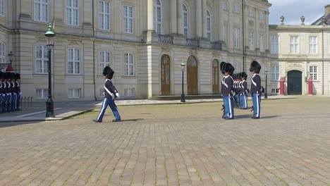 Changing-the-Guard,-Denmark,-Amalienborg-Palace,-Copenhagen,-Slow-motion