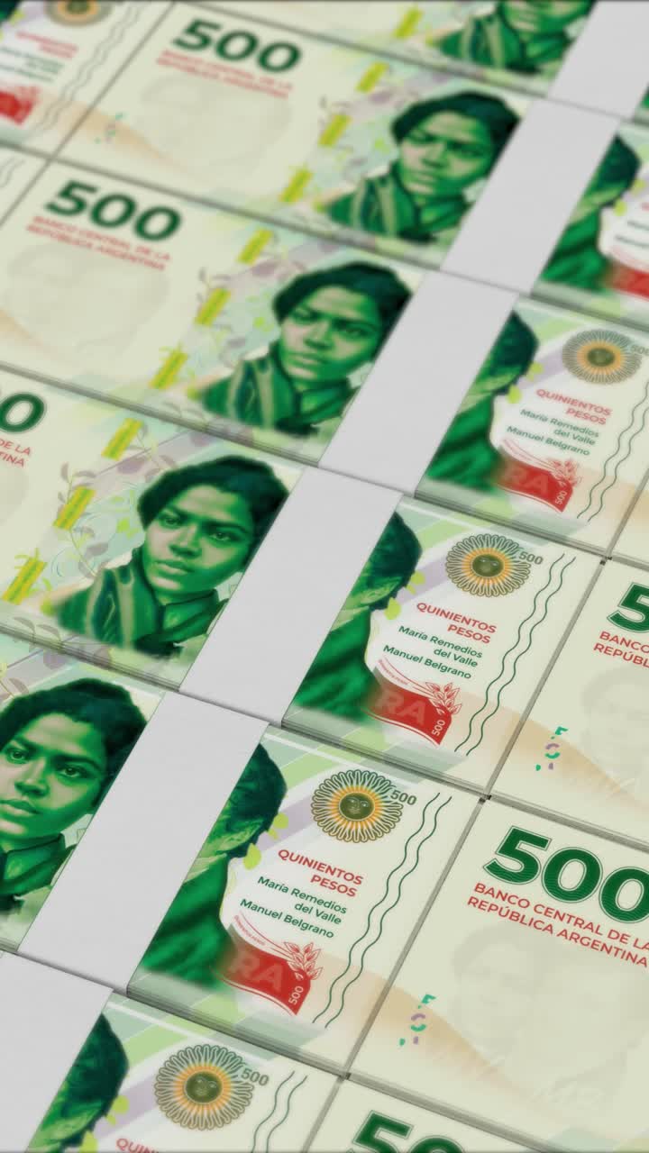 500 아르헨티나 페소 지폐의 수직 동영상