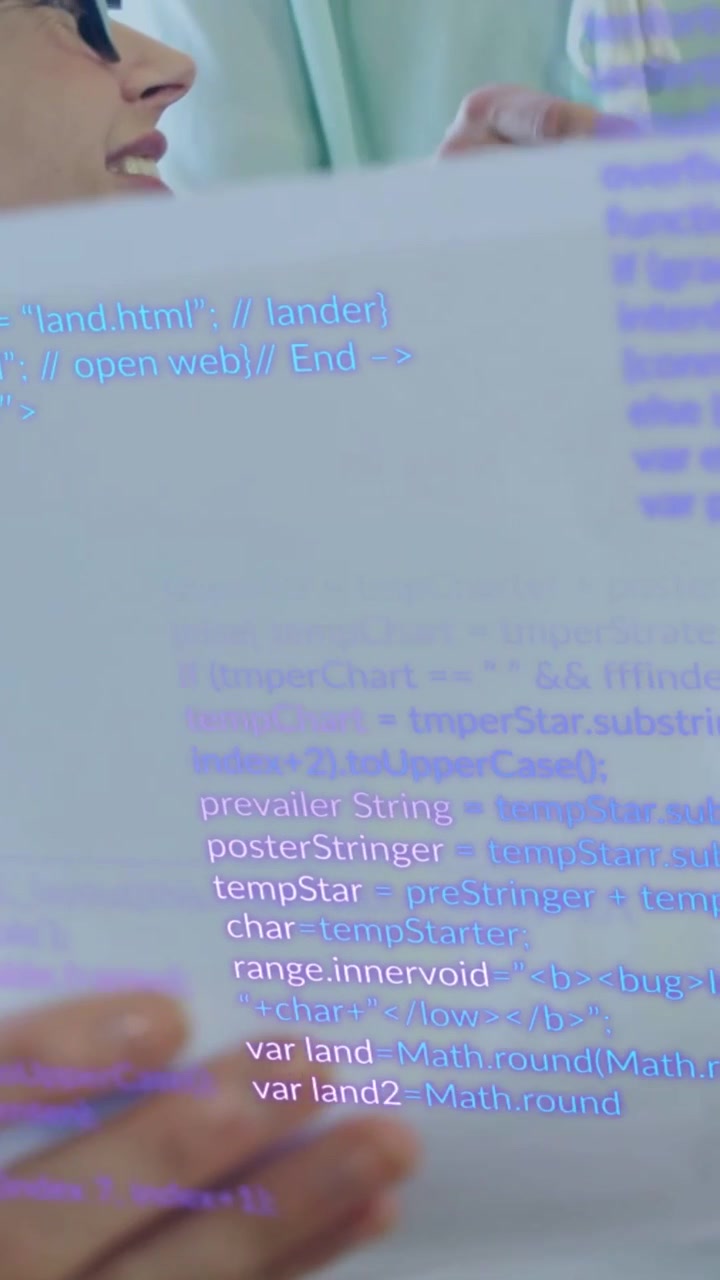 Vertical video: Hand reaching causing her flipping docs holding sheet showing code overlay to check