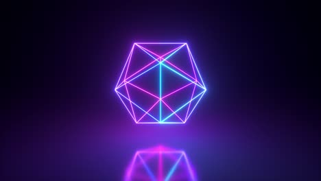 forma giratoria de polígono de neón abstracto. luz de espectro de color ultravioleta moderno. bucle sin costuras 3d