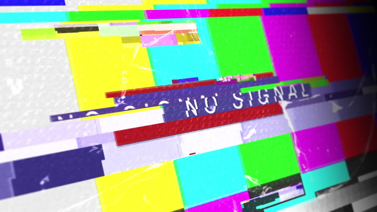 손상된 박이는 vhs. 텔레비전 테스트 패턴. 장애 간섭과 왜곡 루프 배경.