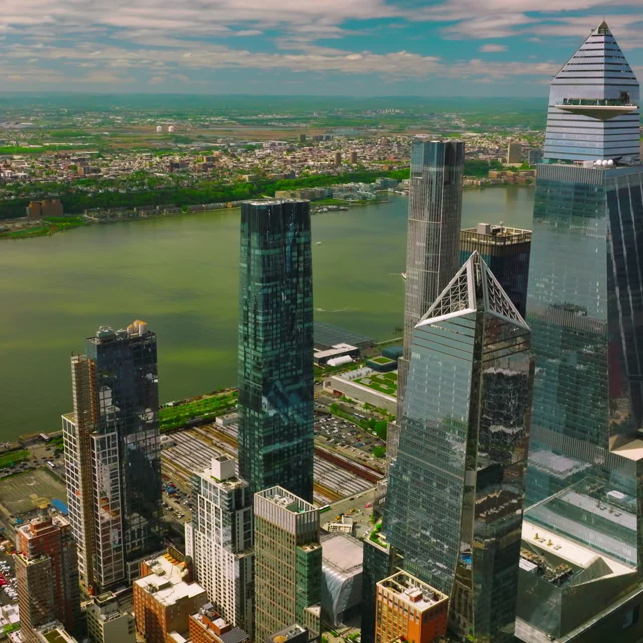 Impressive panorama of New York. View on the Hudson river from the skyscrapers of Manhattan