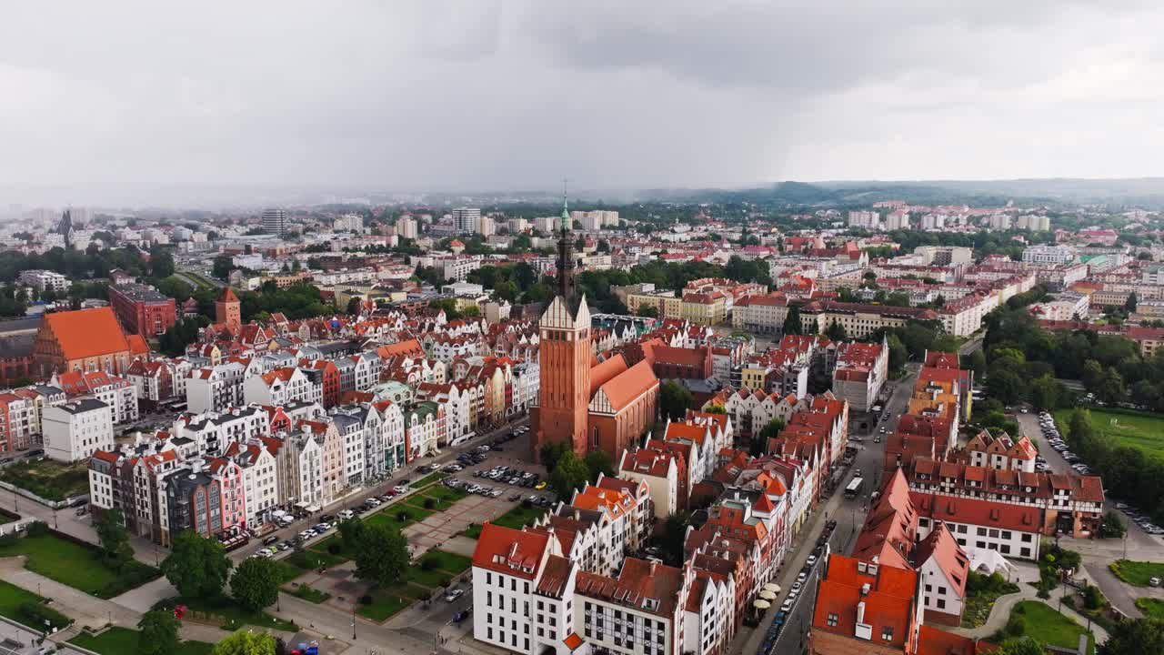 Drone pullback over Elbląg shows city identity, resilience, and NATO relevance