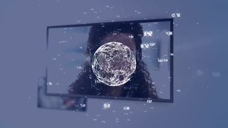 animación del globo con números sobre diversas personas de negocios