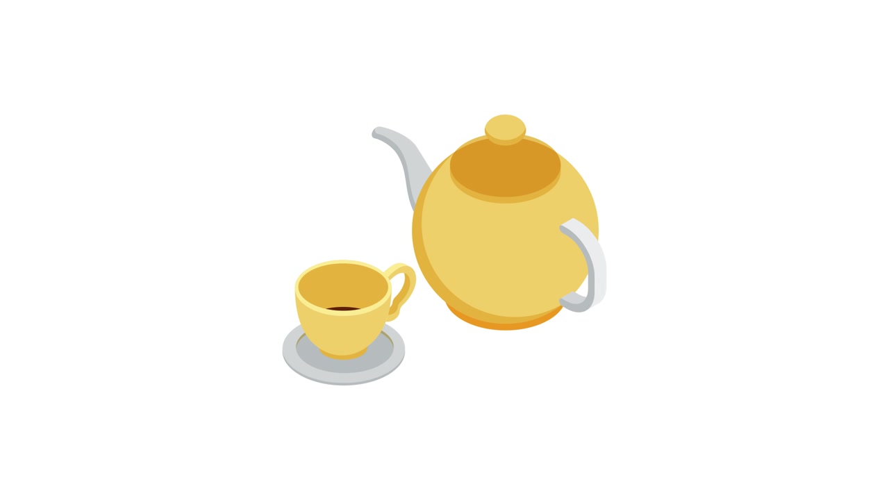 Animated Isometric Teapot and Teacup with Hot Drink