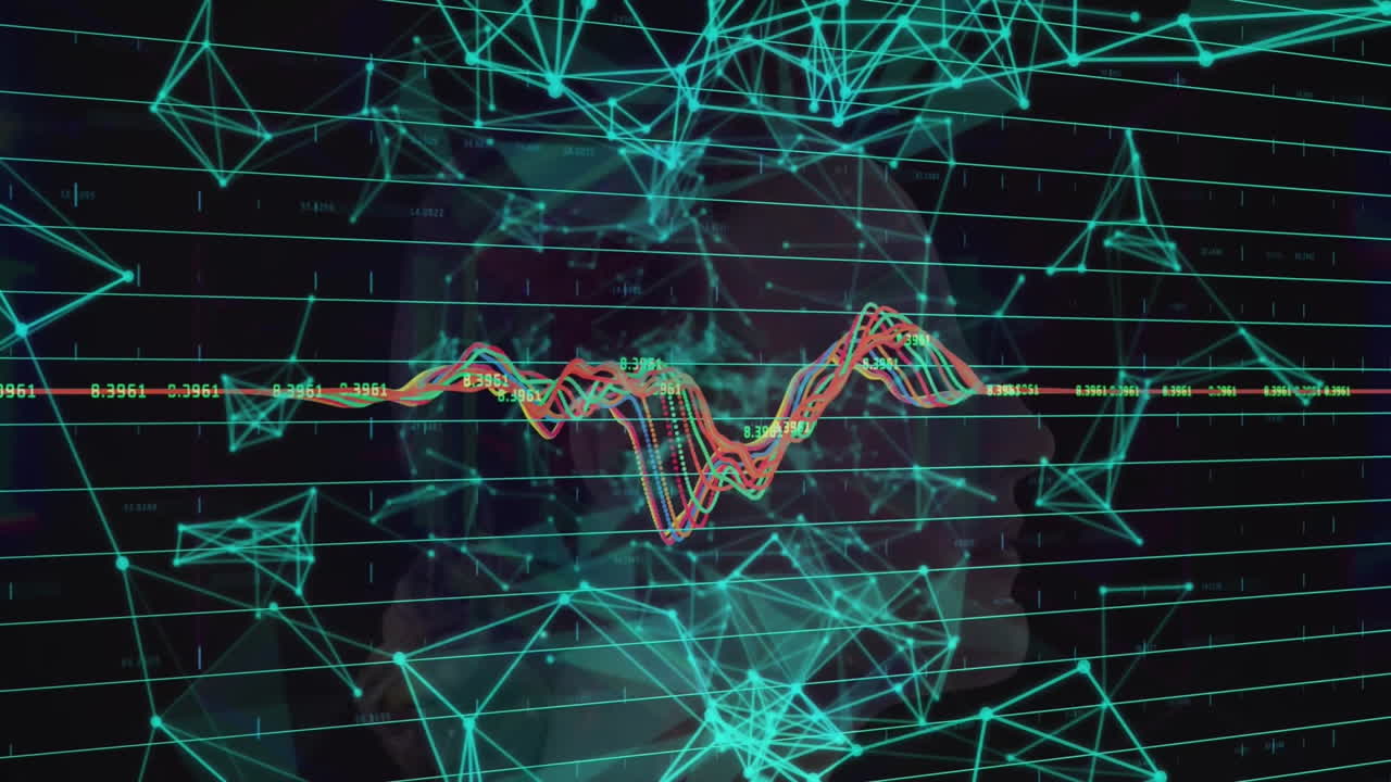 검은색 배경 위의 디지털 데이터 처리 애니메이션