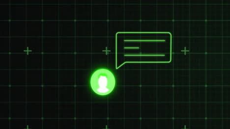 animación del icono de los medios y los cuadrados sobre fondo negro