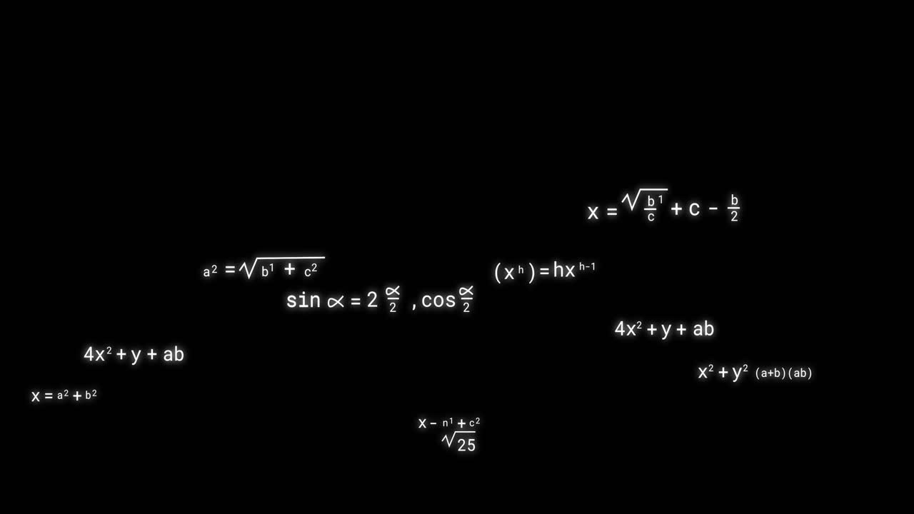 animación de iconos sobre ecuaciones matemáticas en fondo negro