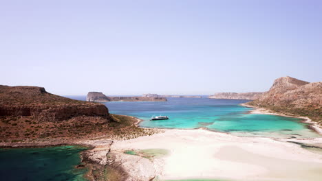 aerial dolly shot of balos beach in northern crete, greece moving away from the lagoon on a beautiful sunny day