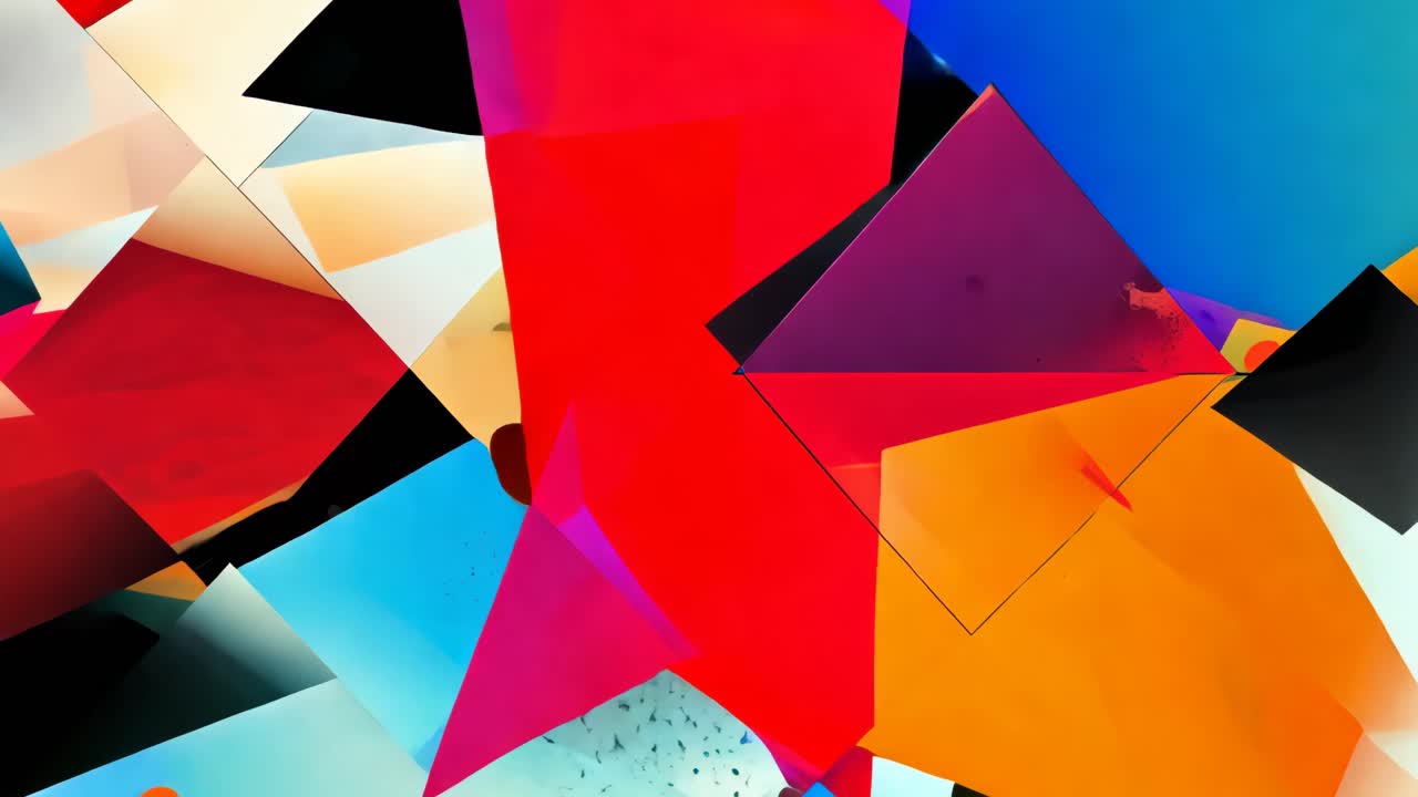 A colorful abstract painting with a mountain range in the background. The painting is full of bright colors and has a sense of movement and energy. The mountains in the background add a sense of depth