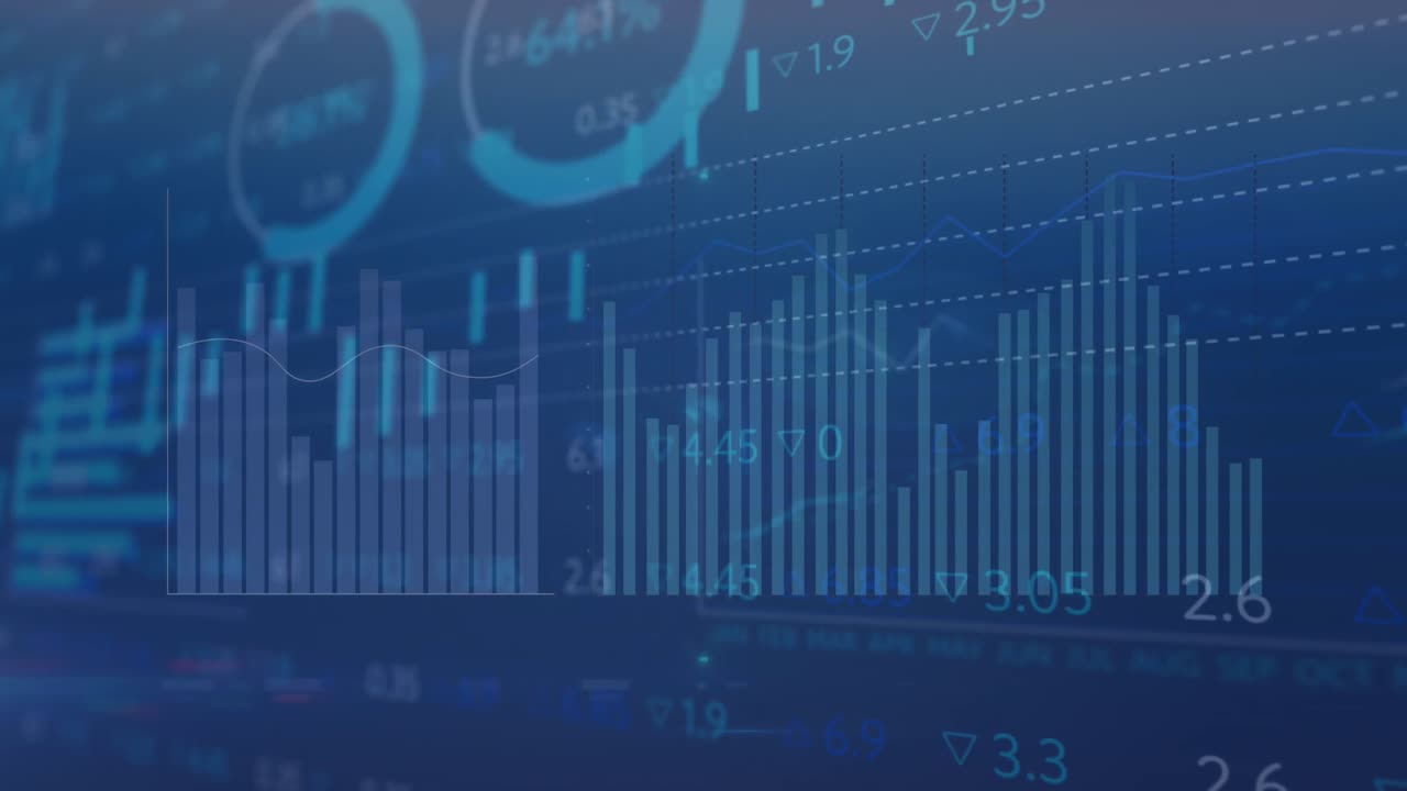 animación del procesamiento de datos financieros sobre un fondo azul
