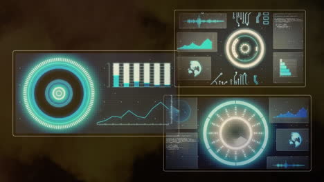 Animation-Des-Scannens-Von-Zielfernrohren-Mit-Datenverarbeitung-Auf-Schwarzem-Hintergrund