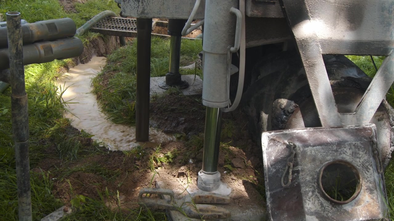 Impianto di trivellazione in un sito di pozzo d'acqua in zona rurale.