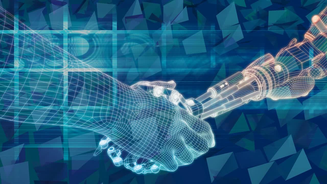 industria de crecimiento tecnológico con asociación virtual de apretón de manos en bucle