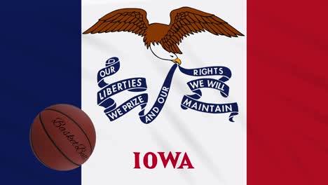 iowa flag waving and basketball ball rotates, loop