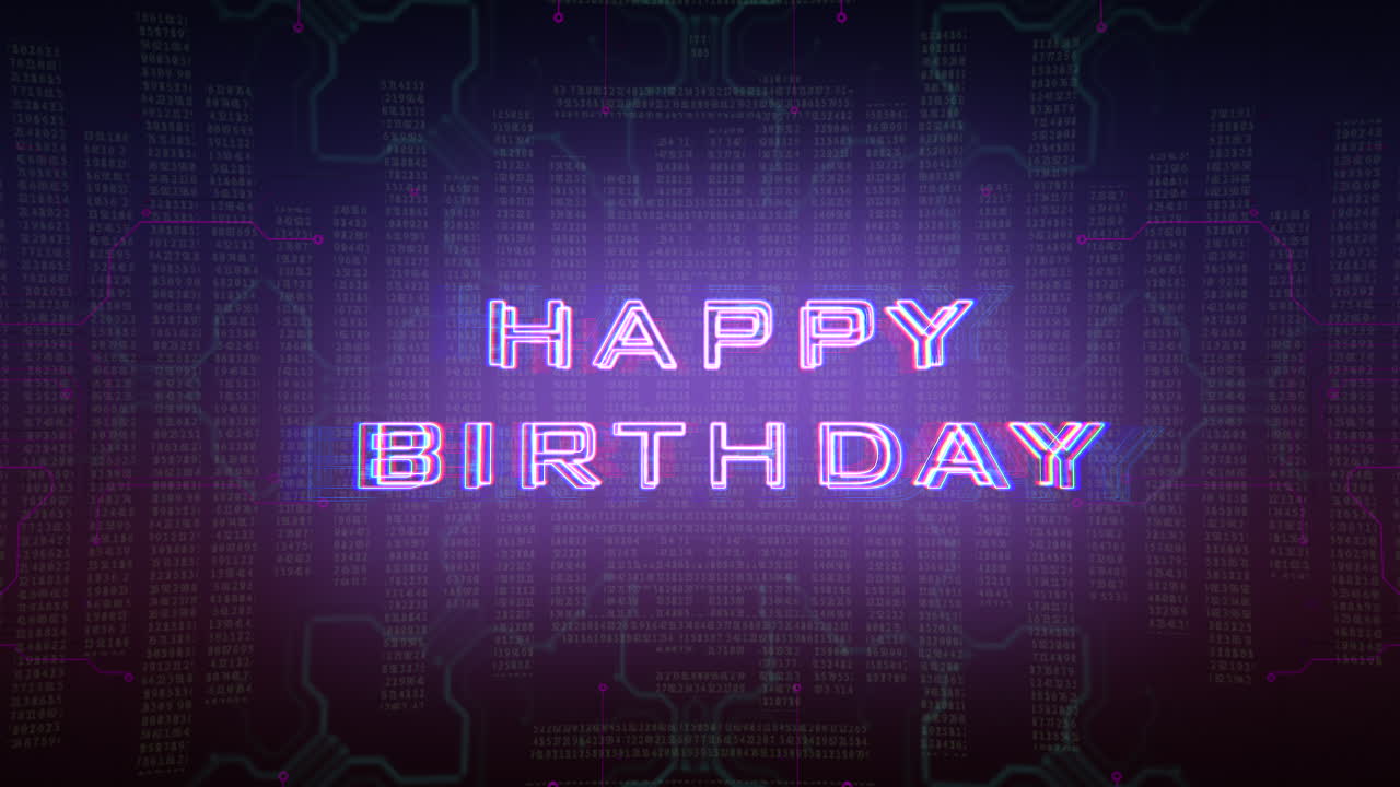 feliz cumpleaños con matriz cyberpunk y elementos hud