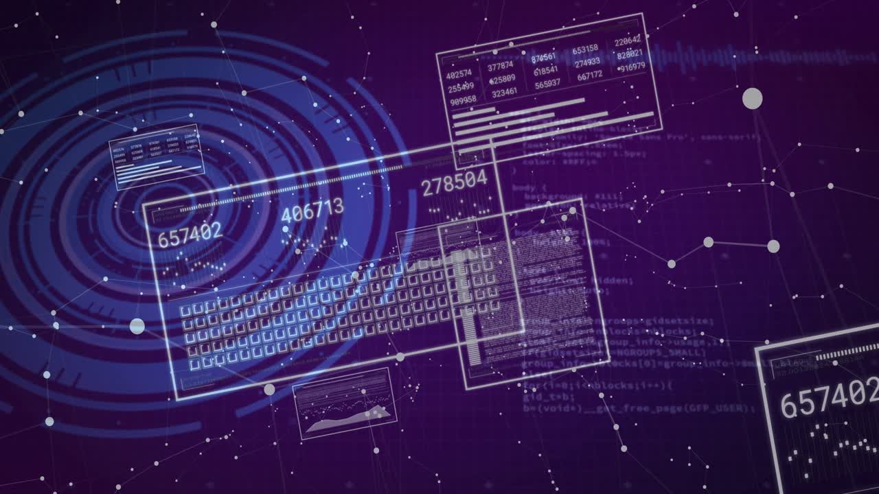 Concentric blue rings appearing as floating panels fading in while numbers updating showing network