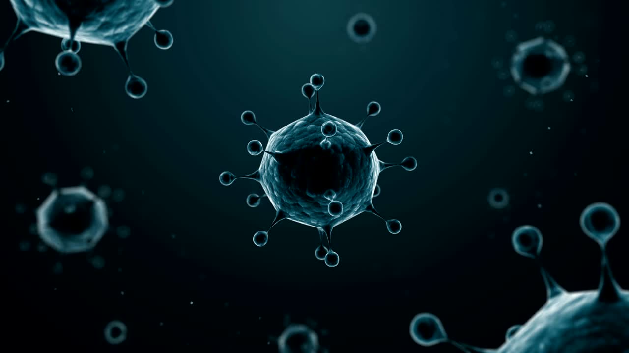 virus covid-19 (coronavirus 2019) infección médica en fondo azul animación de renderizado en 3d en bucle