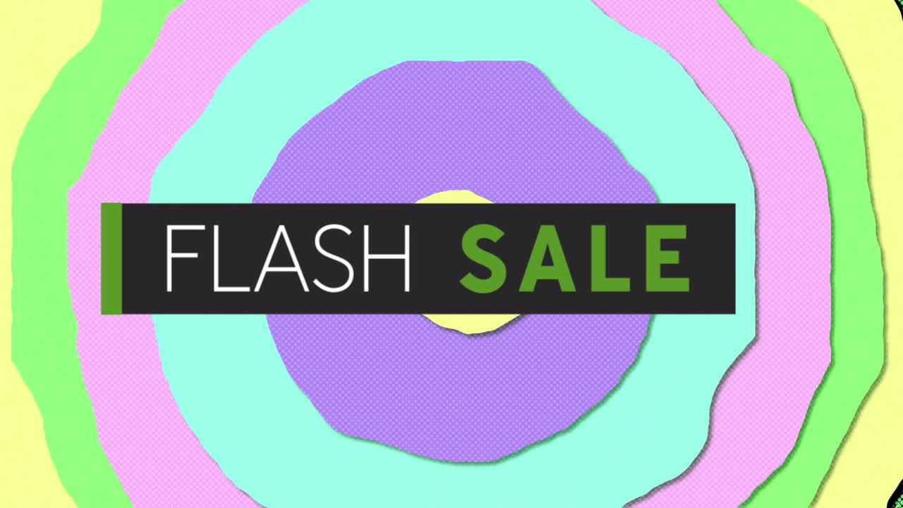 활기찬 패턴 배경 위에 플래시 판매 텍스트의 애니메이션